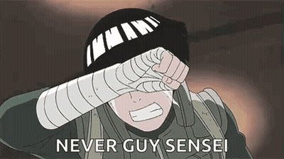 A Cartoon Of A Man Covering His Face With His Hand And The Words `` Never Guy Sensei '' . GIF