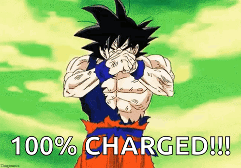 A Cartoon Of A Man Covering His Face With His Hands And The Words 100 % Charged !!! GIF