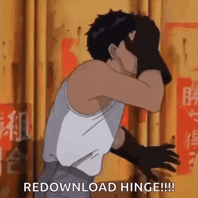 A Cartoon Of A Man Covering His Face With His Hands And The Words Redownload Hinge GIF