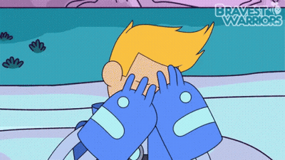 A Cartoon Of A Man Covering His Face With His Hands With The Words Bravest Warriors Written Above Him GIF