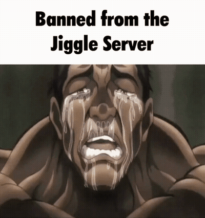 A Cartoon Of A Man Crying With The Words Banned From The Jiggly Server Above Him GIF