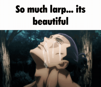 A Cartoon Of A Man Crying With The Words So Much Larp Its Beautiful GIF