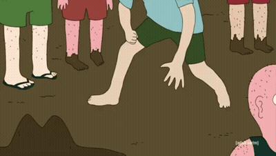 A Cartoon Of A Man Doing A Handstand With The Words Adult Swim On The Bottom GIF