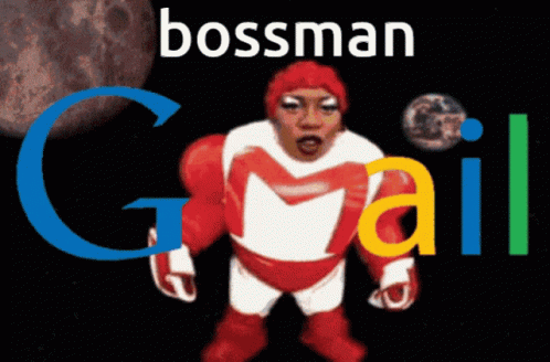 A Cartoon Of A Man Dressed As A Superhero Standing In Front Of A Gmail Logo GIF