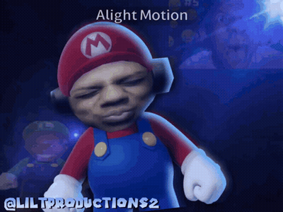 A Cartoon Of A Man Dressed As Mario With The Words Alight Motion On The Bottom GIF
