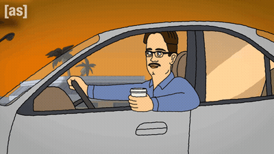 A Cartoon Of A Man Driving A Car With The Word [ As ] On The Bottom GIF