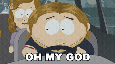 A Cartoon Of A Man Driving A Car With The Words Oh My God Above Him GIF