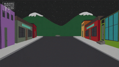 A Cartoon Of A Man Driving A Garbage Truck With A Sign That Says South Park GIF