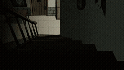 A Cartoon Of A Man Falling Down Stairs With Glasses On GIF