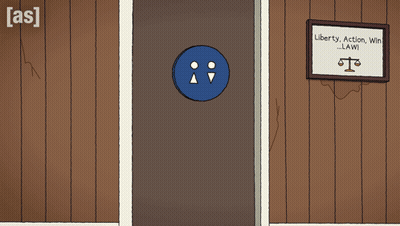 A Cartoon Of A Man Falling Into A Liberty Action Law Office GIF