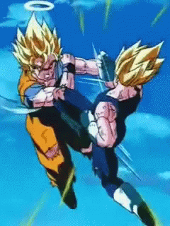 A Cartoon Of A Man Fighting Another Man In The Air . GIF