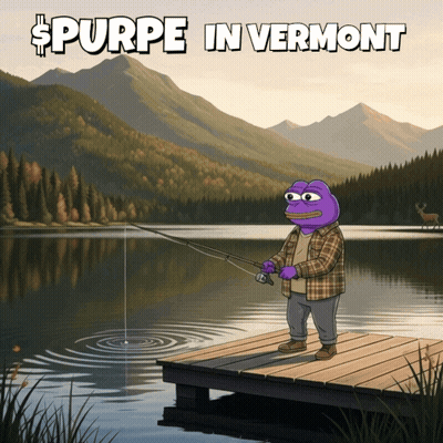 A Cartoon Of A Man Fishing On A Dock With The Words Purpe In Vermont Below Him GIF