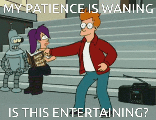 A Cartoon Of A Man Giving A Book To A Girl With The Caption My Patience Is Waning Is This Entertaining GIF