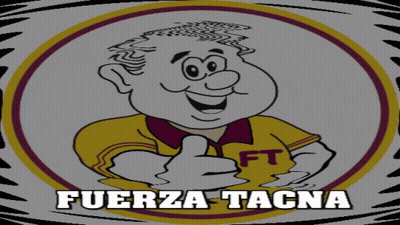A Cartoon Of A Man Giving A Thumbs Up And The Words Fuerza Tacna Below Him GIF