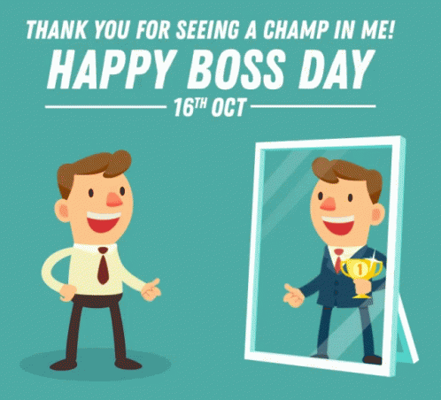 A Cartoon Of A Man Giving A Thumbs Up While Looking At Himself In A Mirror For Boss Day GIF