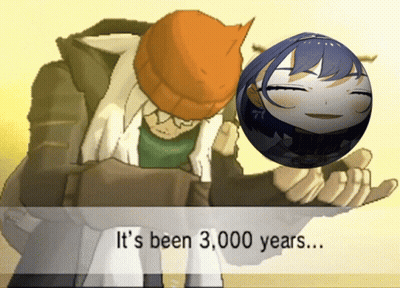 A Cartoon Of A Man Holding A Ball With The Words " It 'S Been 3,000 Years " GIF