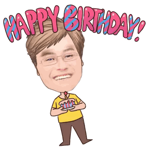 A Cartoon Of A Man Holding A Birthday Cake With The Words Happy Birthday Written Above Him Sticker
