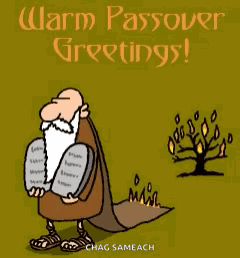 A Cartoon Of A Man Holding A Book With The Words Warm Passover Greetings Written Above Him GIF