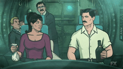 A Cartoon Of A Man Holding A Bottle Of Whiskey And A Woman Holding A Bag GIF