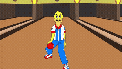 A Cartoon Of A Man Holding A Bowling Ball GIF