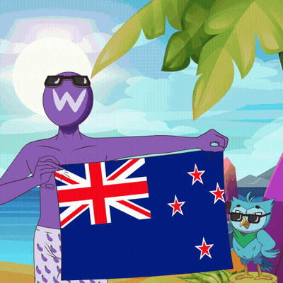 A Cartoon Of A Man Holding A British Flag With An Owl Behind Him GIF