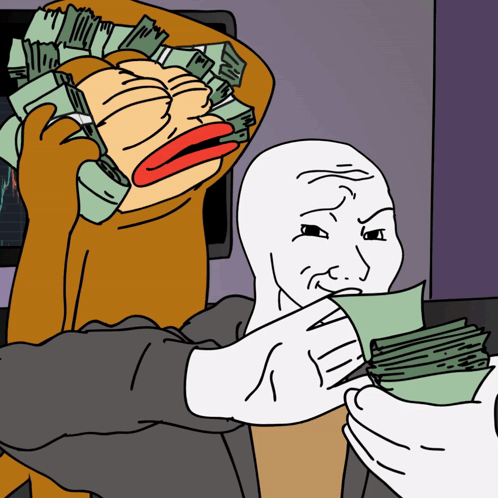 A Cartoon Of A Man Holding A Bunch Of Money GIF