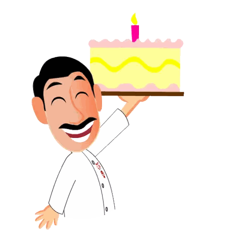 A Cartoon Of A Man Holding A Cake With The Words Happy Birthday Sticker