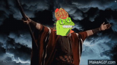 A Cartoon Of A Man Holding A Cane With A Chameleon Head On His Head GIF