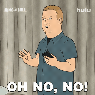 A Cartoon Of A Man Holding A Cell Phone With The Words Oh No No On The Bottom GIF