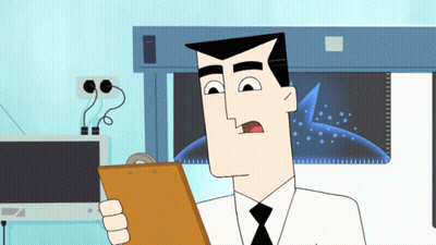 A Cartoon Of A Man Holding A Clipboard In Front Of A Monitor GIF