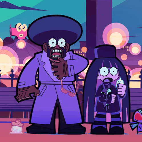 A Cartoon Of A Man Holding A Clock And A Girl Holding A Bottle Of Milk GIF