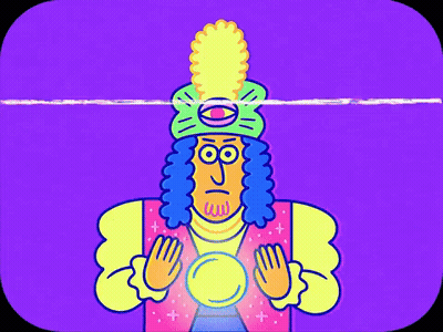 A Cartoon Of A Man Holding A Crystal Ball With The Words " The Fore Cast Of Altar " Above Him GIF