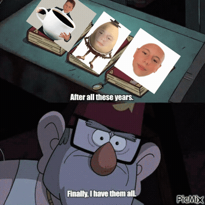 A Cartoon Of A Man Holding A Cup Of Coffee Next To A Picture Of An Egg GIF