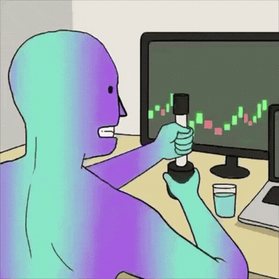A Cartoon Of A Man Holding A Dumbbell In Front Of A Computer Screen GIF