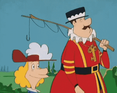 A Cartoon Of A Man Holding A Fishing Rod Next To A Woman GIF