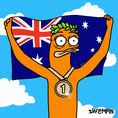 A Cartoon Of A Man Holding A Flag And A Medal With The Number 1 On It GIF