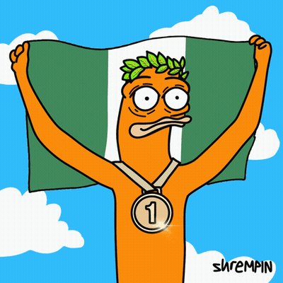 A Cartoon Of A Man Holding A Flag And A Medal With The Number 2 GIF