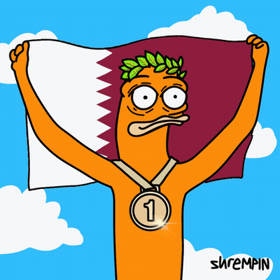 A Cartoon Of A Man Holding A Flag And A Medal With The Number 3 GIF
