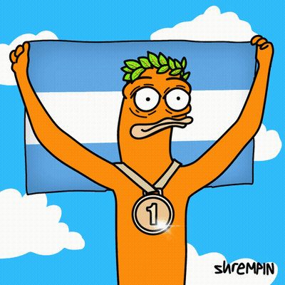A Cartoon Of A Man Holding A Flag And A Medal With The Number 3 GIF