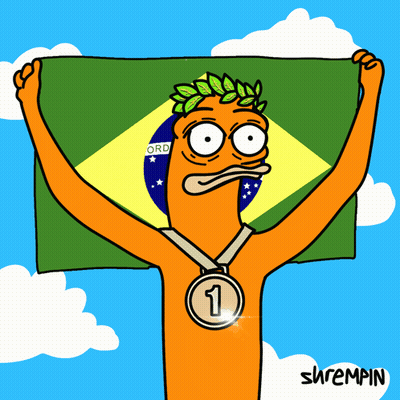 A Cartoon Of A Man Holding A Flag And A Medal With The Number One On It GIF