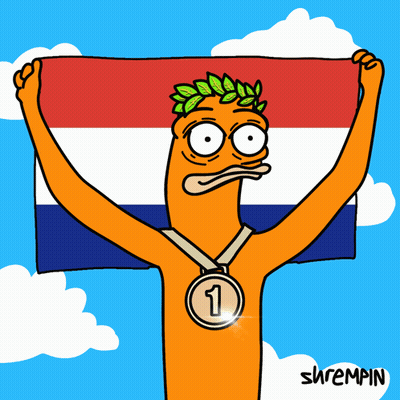 A Cartoon Of A Man Holding A Flag And A Medal With The Number One On It GIF