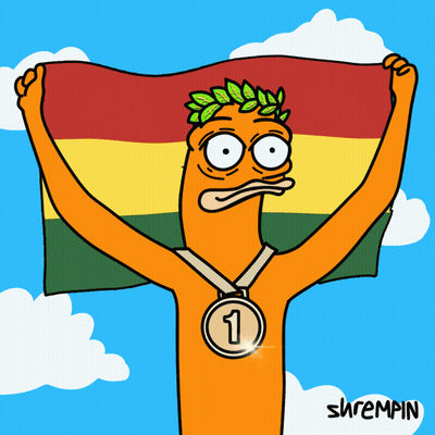 A Cartoon Of A Man Holding A Flag And Wearing A Medal With The Number 1 GIF