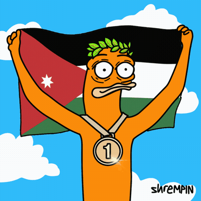 A Cartoon Of A Man Holding A Flag And Wearing A Medal With The Number 1 GIF