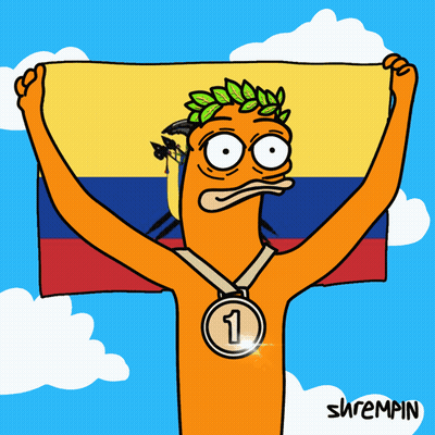 A Cartoon Of A Man Holding A Flag And Wearing A Medal With The Number 1 On It GIF