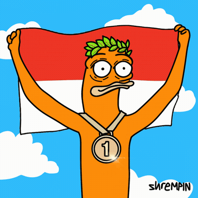 A Cartoon Of A Man Holding A Flag With A Medal Around His Neck That Says 3 GIF