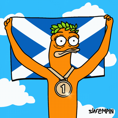 A Cartoon Of A Man Holding A Flag With A Medal Around His Neck With The Number 3 On It GIF