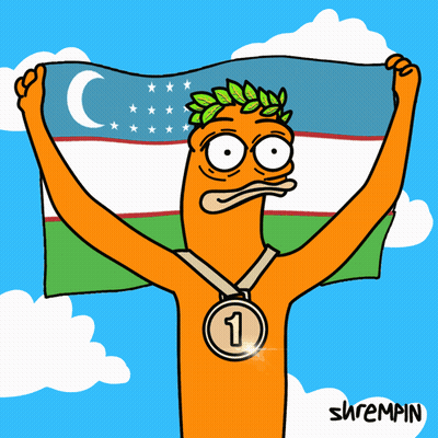 A Cartoon Of A Man Holding A Flag With A Medal Around His Neck With The Number 3 On It GIF