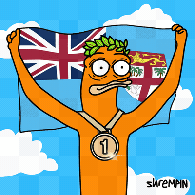 A Cartoon Of A Man Holding A Flag With The Number 3 On His Neck GIF