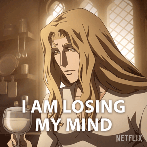 A Cartoon Of A Man Holding A Glass With The Words I Am Losing My Mind GIF