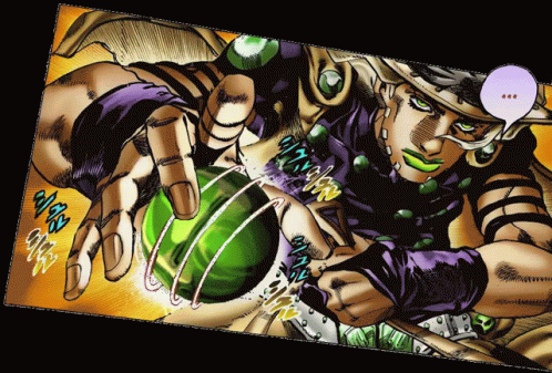 A Cartoon Of A Man Holding A Green Ball With A Speech Bubble GIF